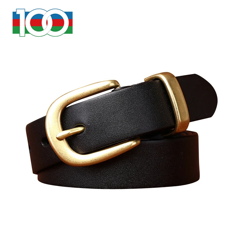 Women's belt 2.8CM wide belt Women's fashion simple hundred head layer cowhide trend copper buckle leather needle buckle belt