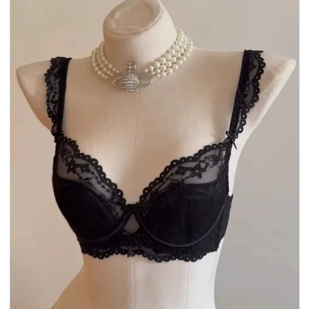 Women French Style Lace Bra Set Underwire Thin Cup Full Bust Reduce Side Collection Anti Sagging Lingerie Intimates Size 32‑38AB