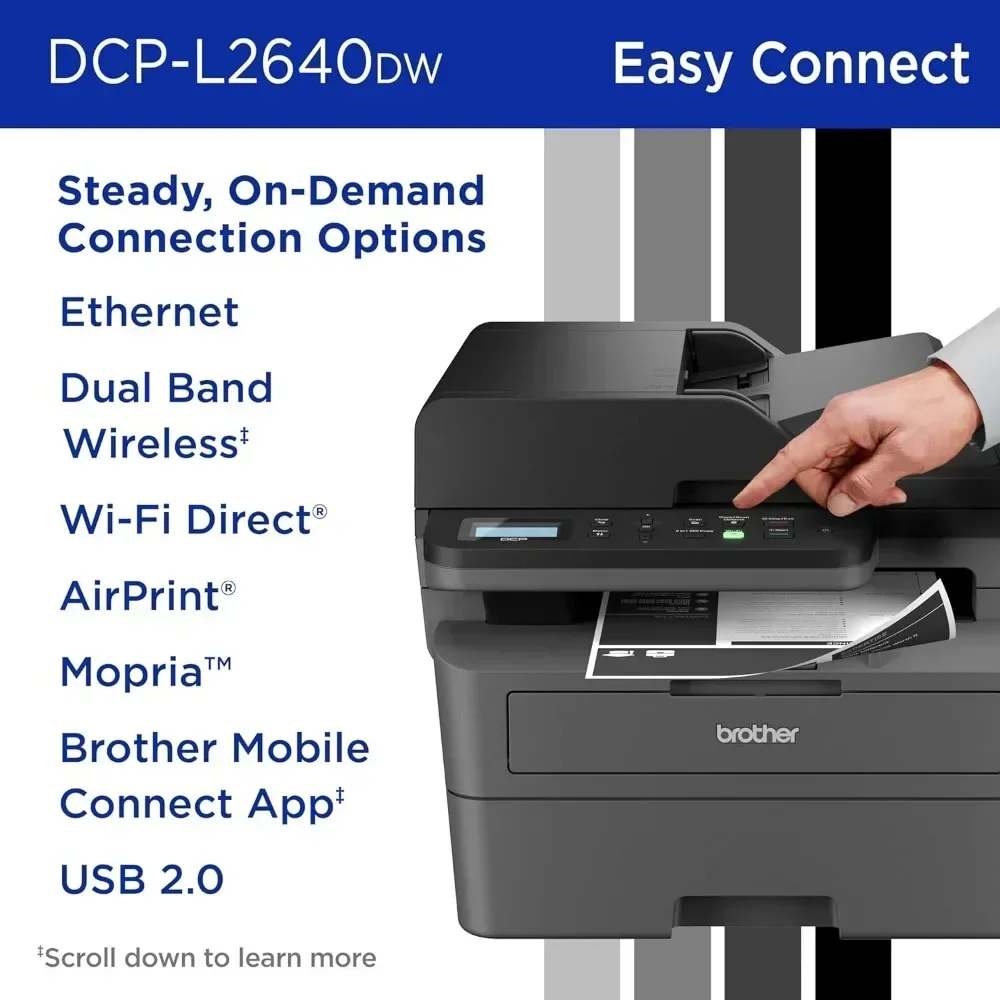 DCP-L2640DW طابعة ليزر لاسلكية مدمجة أحادية اللون متعددة الوظائف مع نسخ ومسح ضوئي، مزدوجة، متنقلة