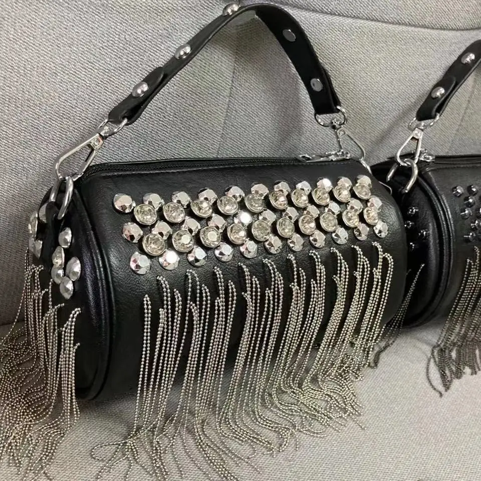 2026 Fashion Mini Tassel Rivet Handbag Shoulder Bags For Women Crossbody Bag Female Travel Handbags Summer Phone Bag Bucket Bag - view 3