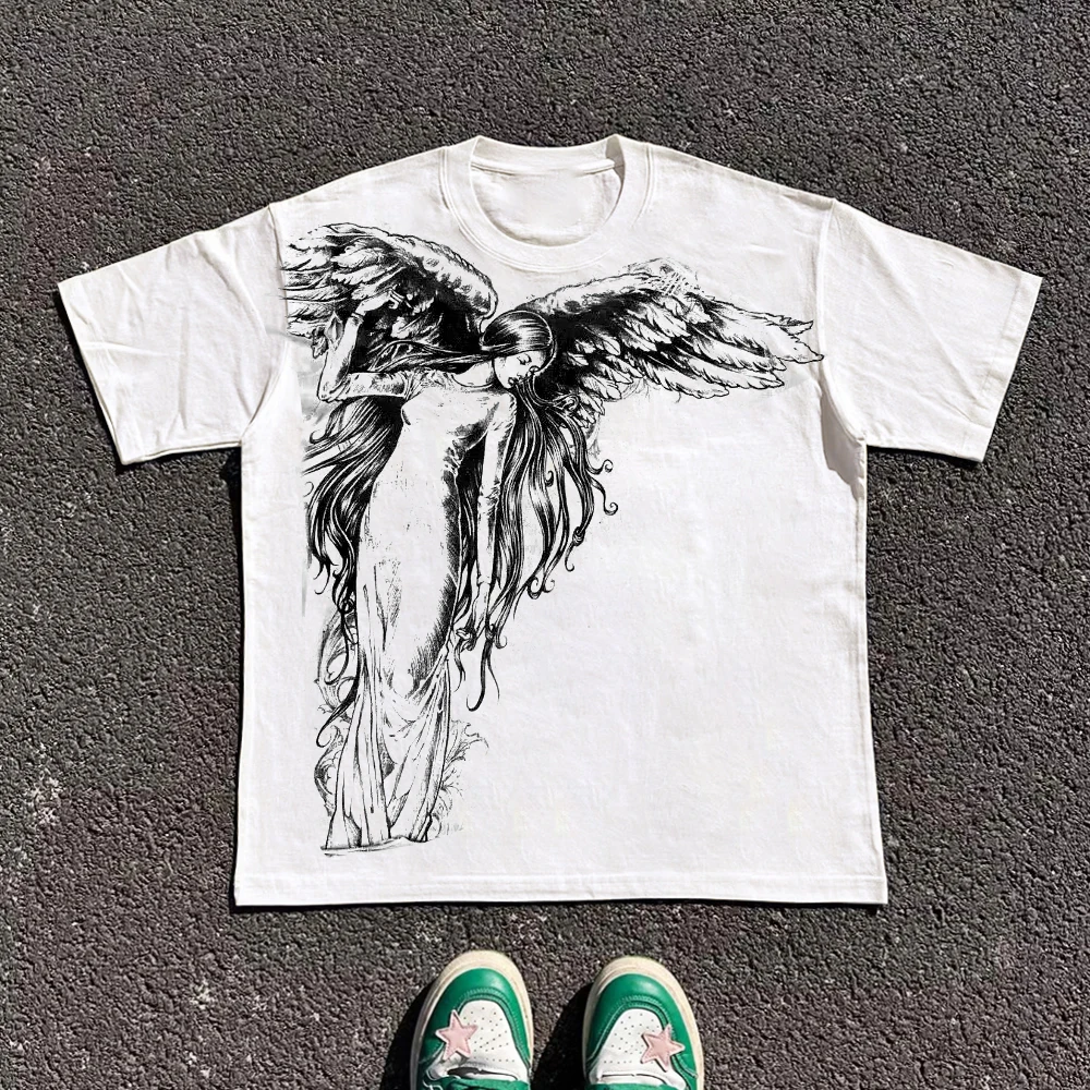 Classic Y2K Gothic Style T-shirt Print Oversized T Shirt High Street Shirts Gothic Round Neck Cotton Tops New Mens Women T Shirt