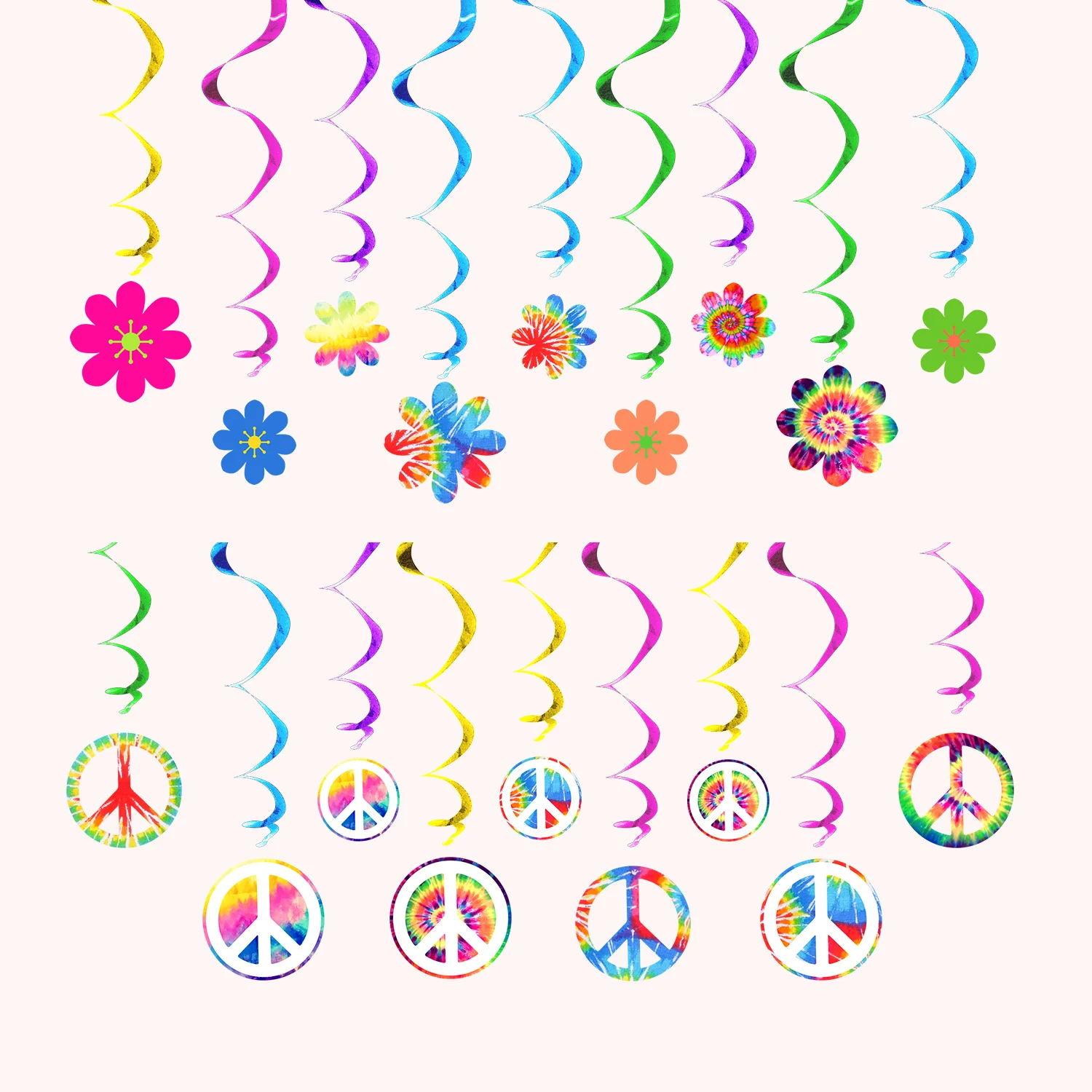 18Pcs Colorful Bohemia Groovy Spiral Banner Hippie Boho Theme Swirl Hanging Garland for Birthday Baby Shower Party Decoration