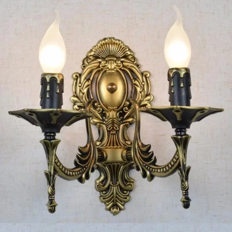 

2 Arms Candle E14 Wall Lamps Iron Vintage Hallway Corridor Pull Tail LED Bulb Dining Room Wall Sconce Bathroom Lamp