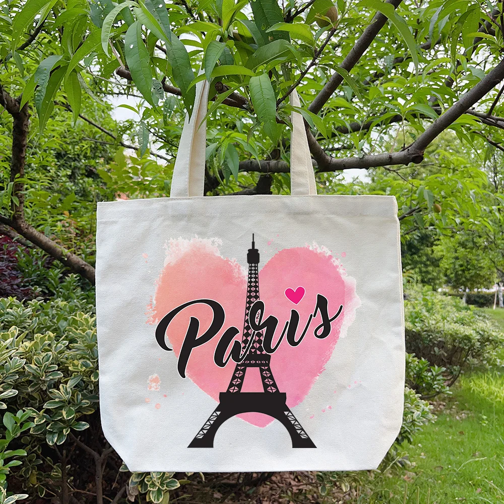 France Paris Souvenir Tote Bag Lightweight Casual Shoulder Bag Eiffel Tower Canvas Shopper Bag I Love Paris Handbag Gift