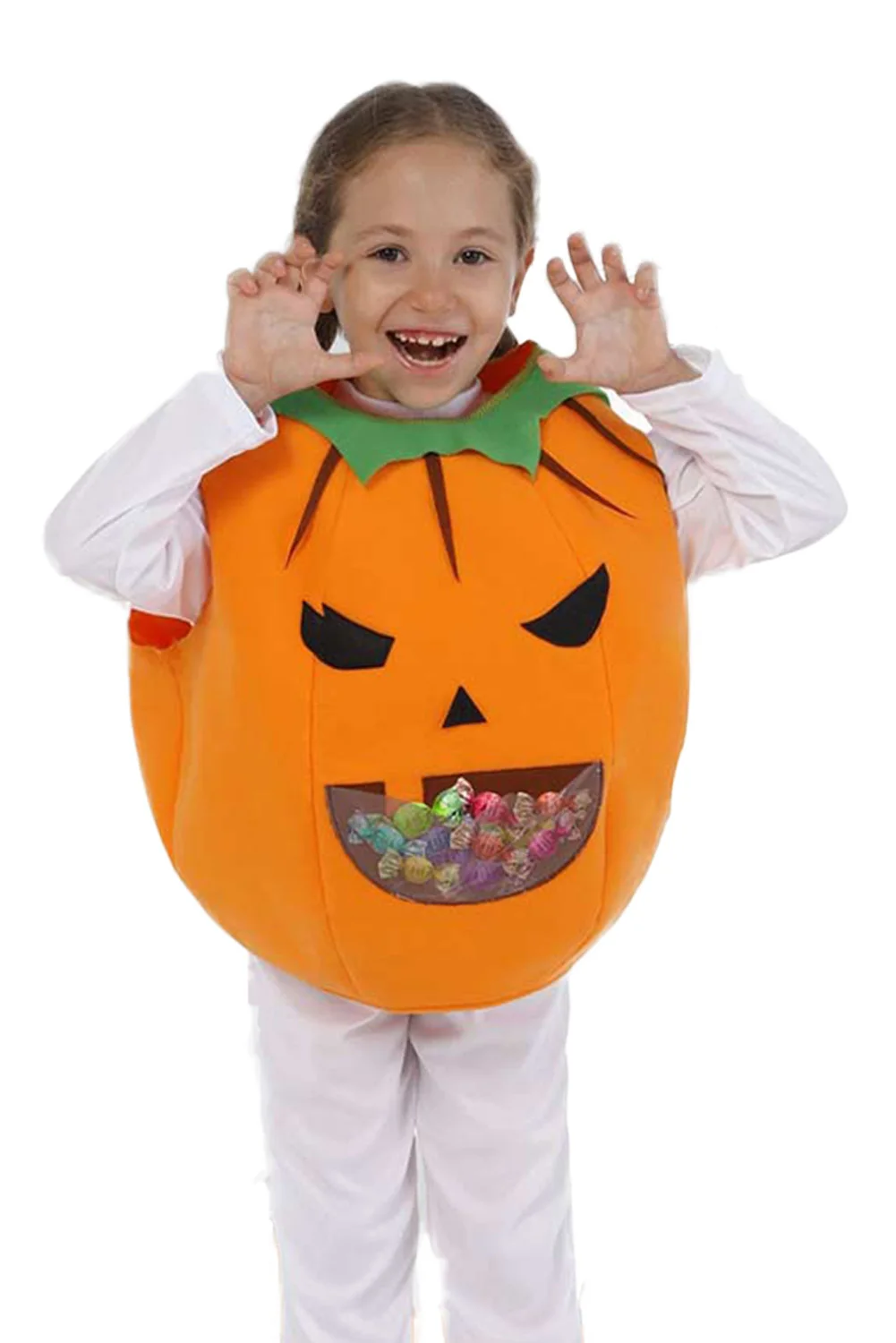 Disfraz de calabaza con bolsillo de caramelo para niños y niñas, juego de rol, ropa de dibujos animados, trajes de Halloween, venta al por mayor