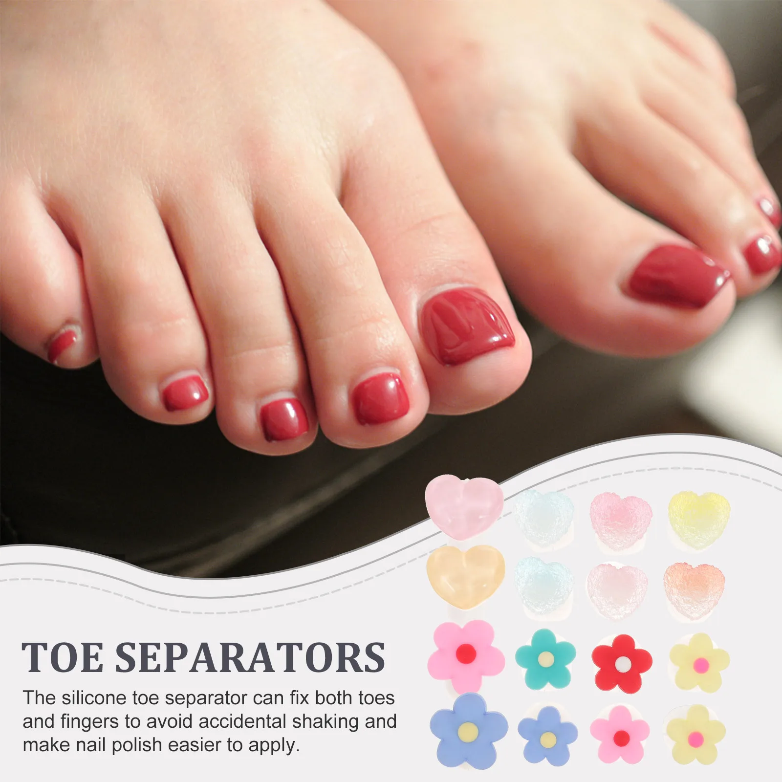 

16Pcs Decorative Silicone Toe Separators Flower Design Soft Reusable Nail Polish Separators for Pedicure Toe Separator
