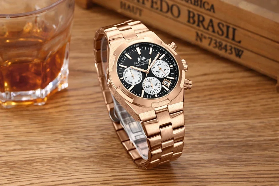 Luxury Watch for Men Chronograph  Luminous Rose Gold Silver Blue Fashion Quartz Overseas Stainless Steel Reloj Hombre Baratos