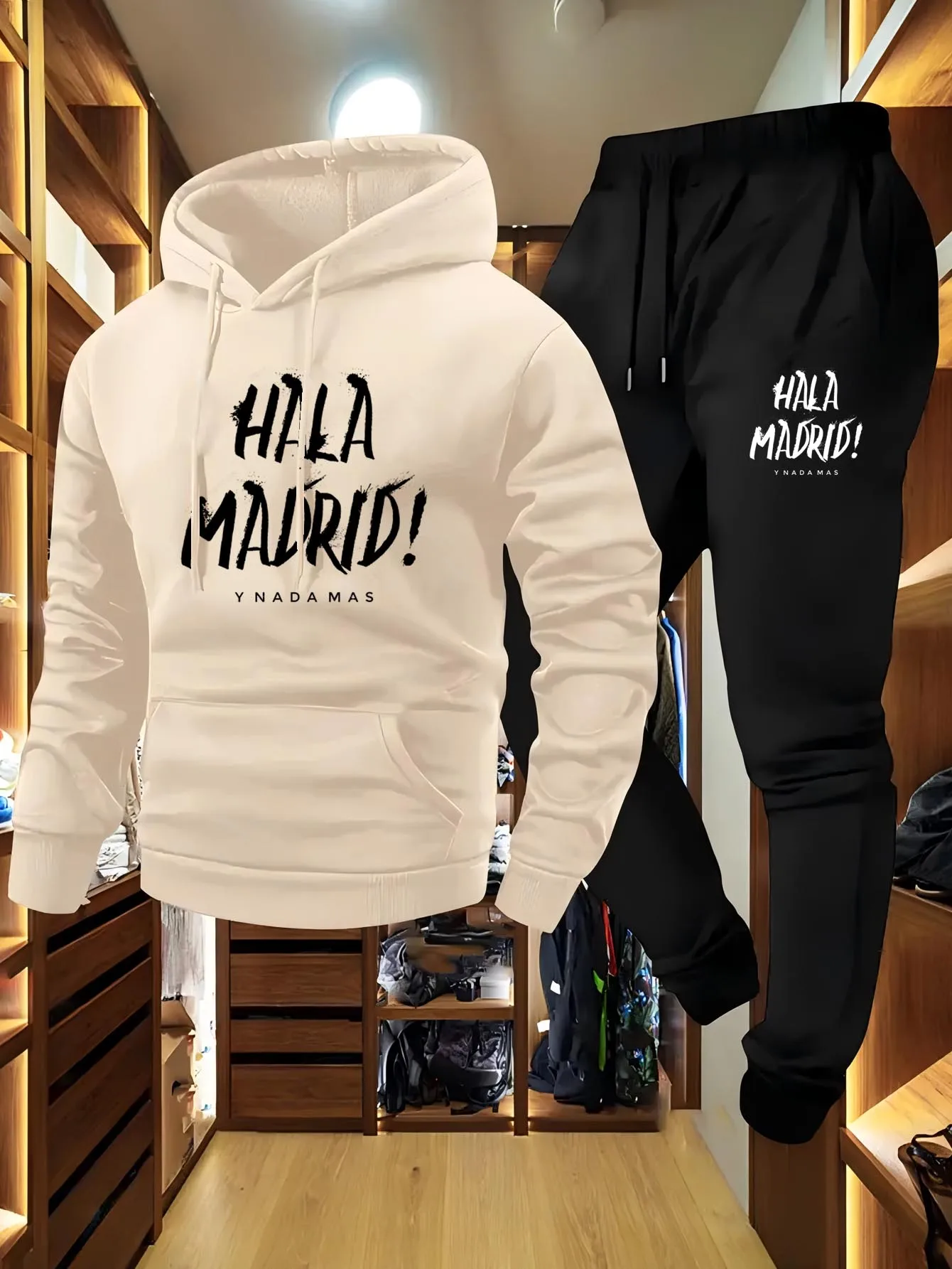 Мужская толстовка с графическим принтом Hala Madrid и комплект для бега, повседневный свободный крой, вязаный пуловер из полиэстера с эластичным материалом