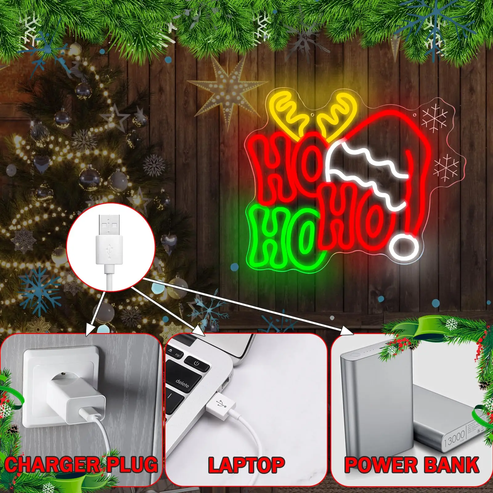 Merry Christmas Neon Sign for Christmas Decor Dimmable HoHoHo Santa Hat for Bedroom Home Party Window Holiday Parties Gift