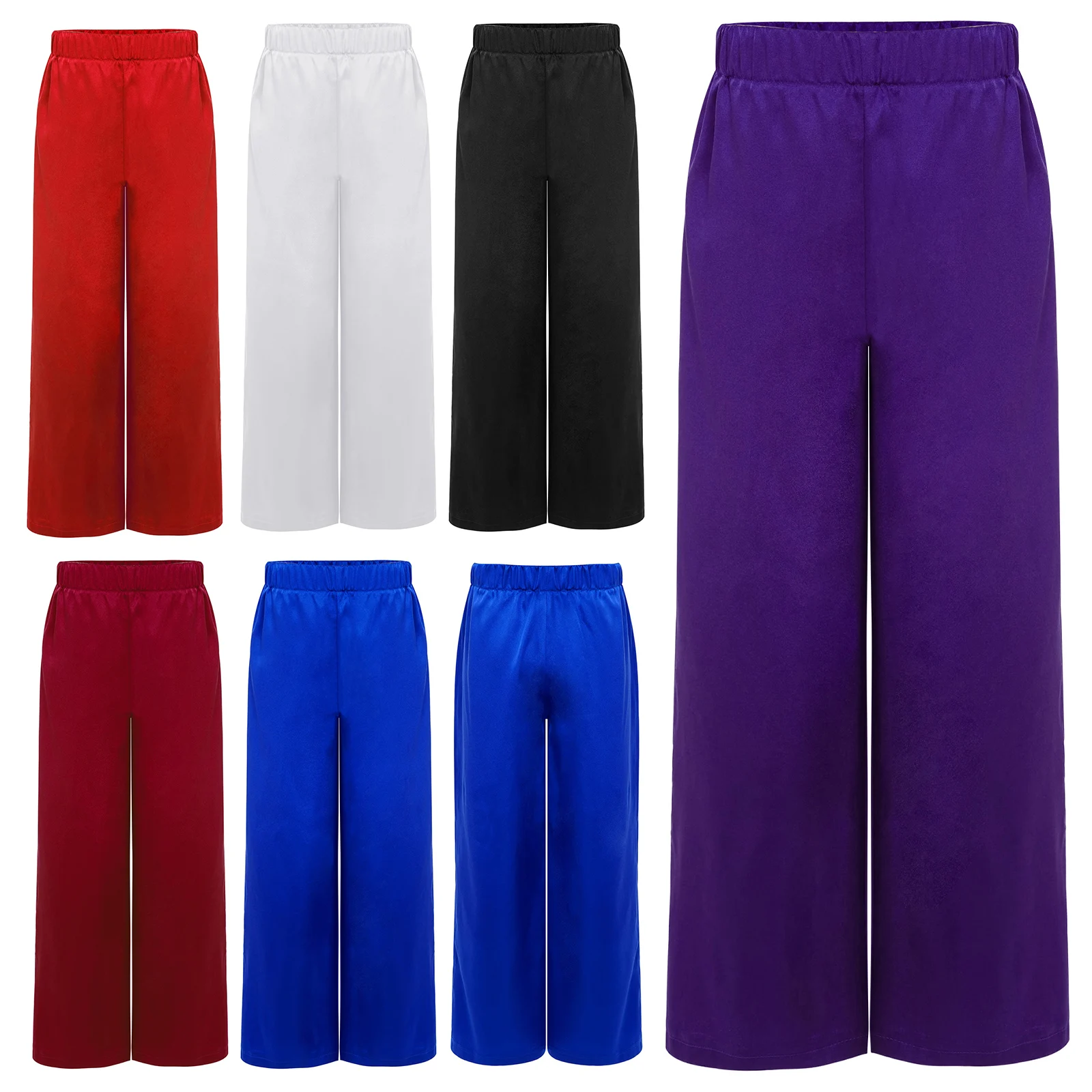 Kids Boys Girls Liturgical Dance Wide-Leg Pants Celebration of Spirit Palazzo Pants Worship Praise Dance Costume Satin Trousers