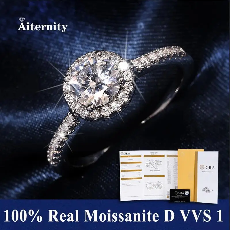 100% Real Moissanite Ring  D VVS1 Pass Diamond Test Pen Adjustable Size S925 Sliver GRA Certificate Wedding Rings for Women