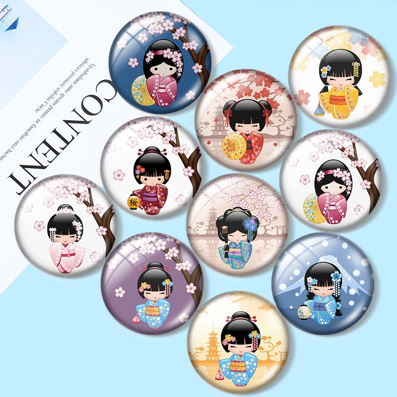 Japanese printed doll 12mm/16mm/18mm/25mm Round Photo Glass Cabochon  Flat Back Making findings