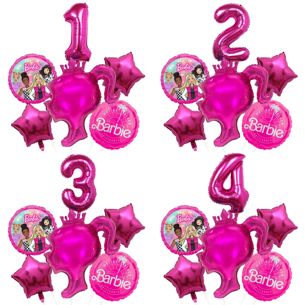 6pcs Rose Red Number 1-9th Foil Balloons Set Kids Girl Birthday Party Decors Baby Shower Wedding Princess Barbie Party Supplies