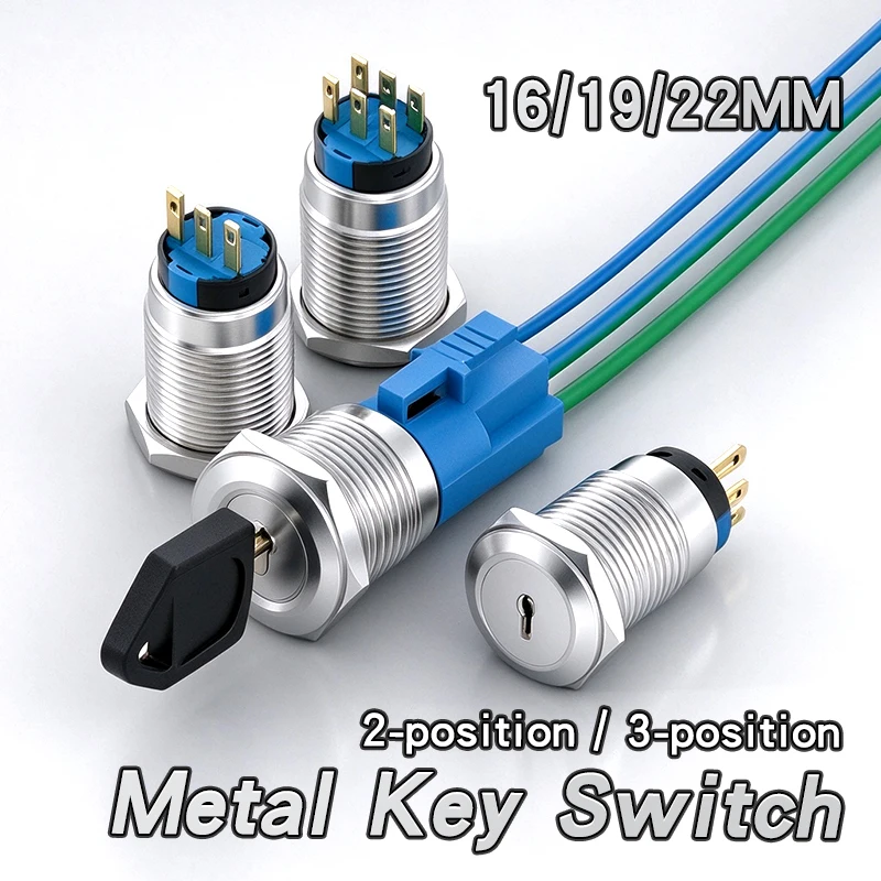 16MM/19MM/22MM Stainless Steel Key Operated Rotary Selector Switch 2 3 Position Self‑locking Self‑resetting Metal Knob Switch