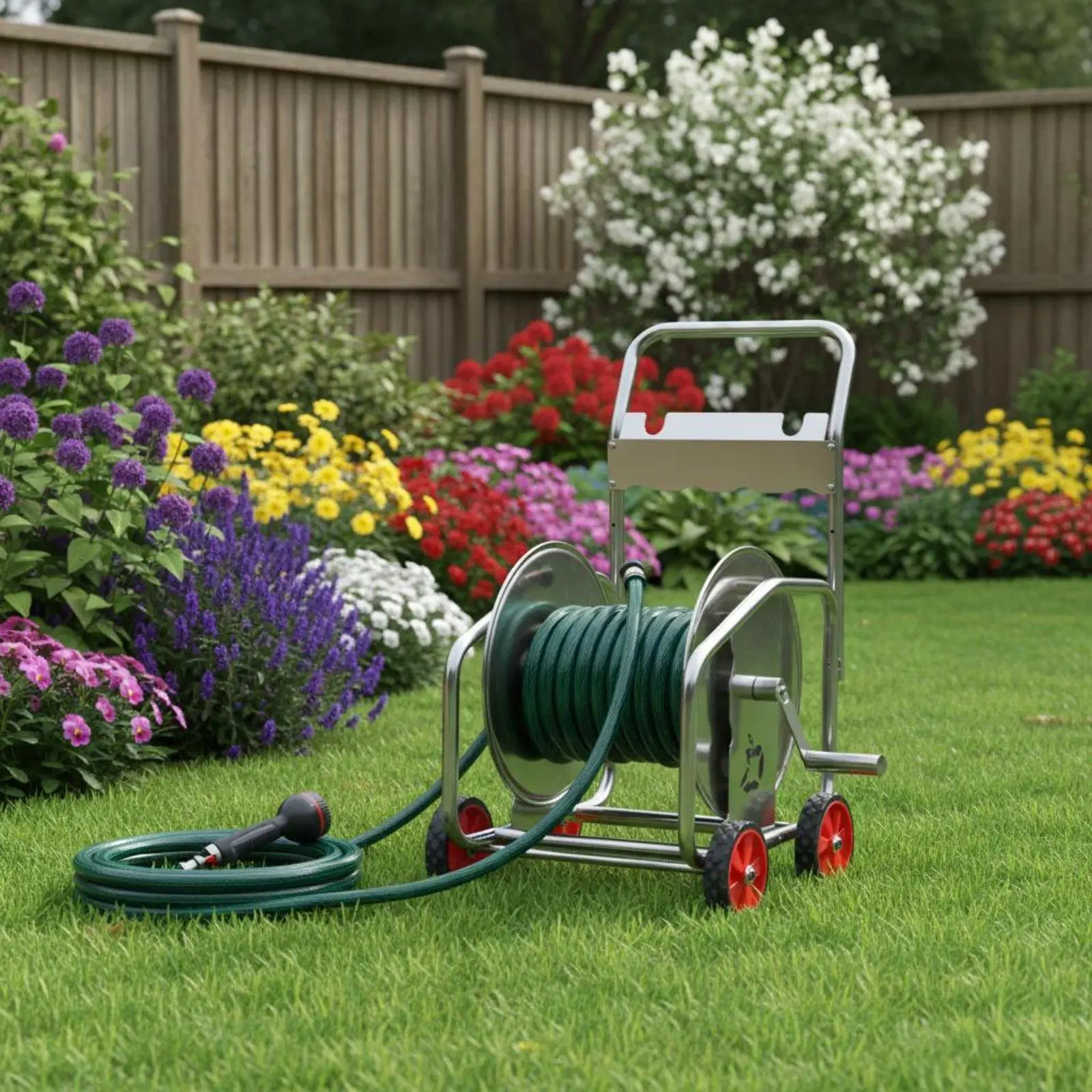 Hose Reel Cart Easy Winding Wheeled Garden Hose Winder Accessory Holder for Yard