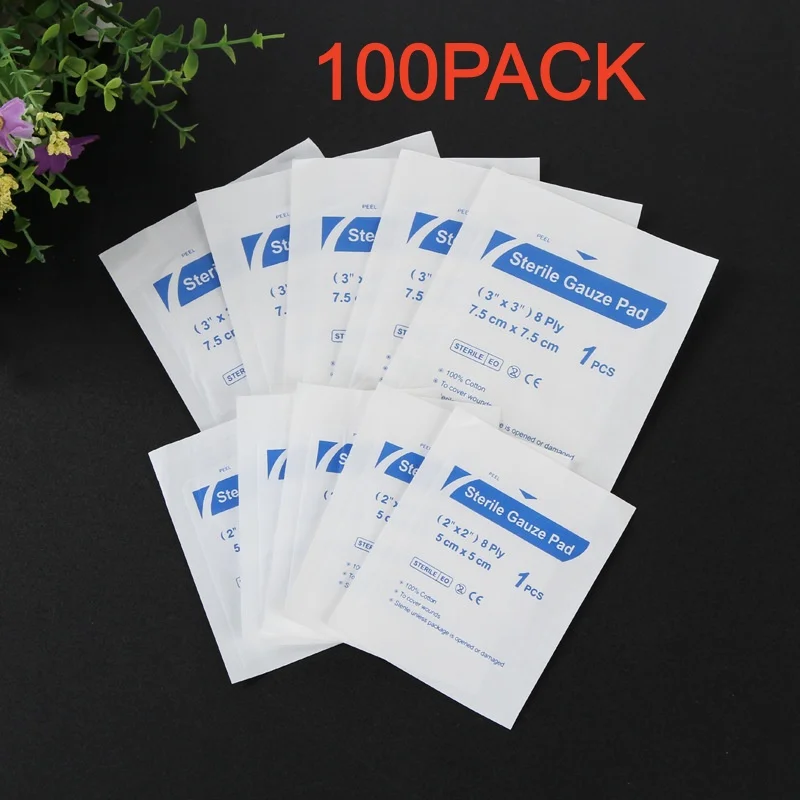 100pc Sterile Gauze Dressing Pads, 8 Ply Highly Absorbent Cotton, Individually Wrapped, Non Stick, Painless Removal