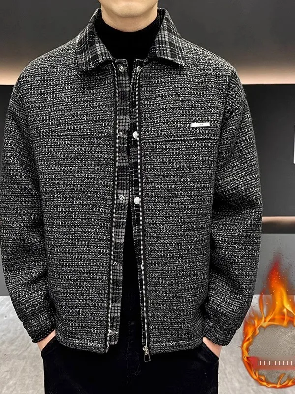 

Мужская утепленная шерстяная куртка на флисовой подкладке, осенне-зимняя, повседневная, теплая, из полиэфирного волокна, с длинными рукавами, на молнии.