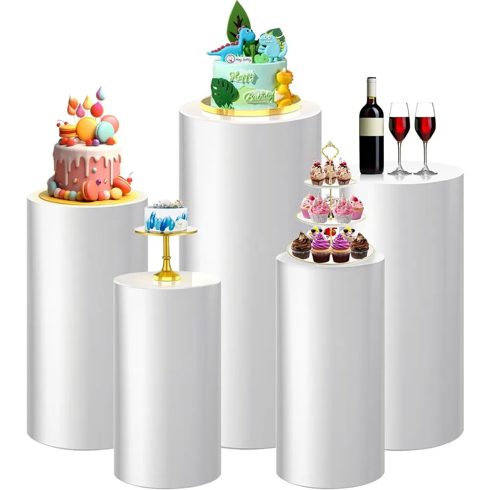 5Pcs Metal Round Cylinder Stands,Stainless Steel Cylinder Pedestals Display Cake Cylinder Stand for Parties Birthday Wedding