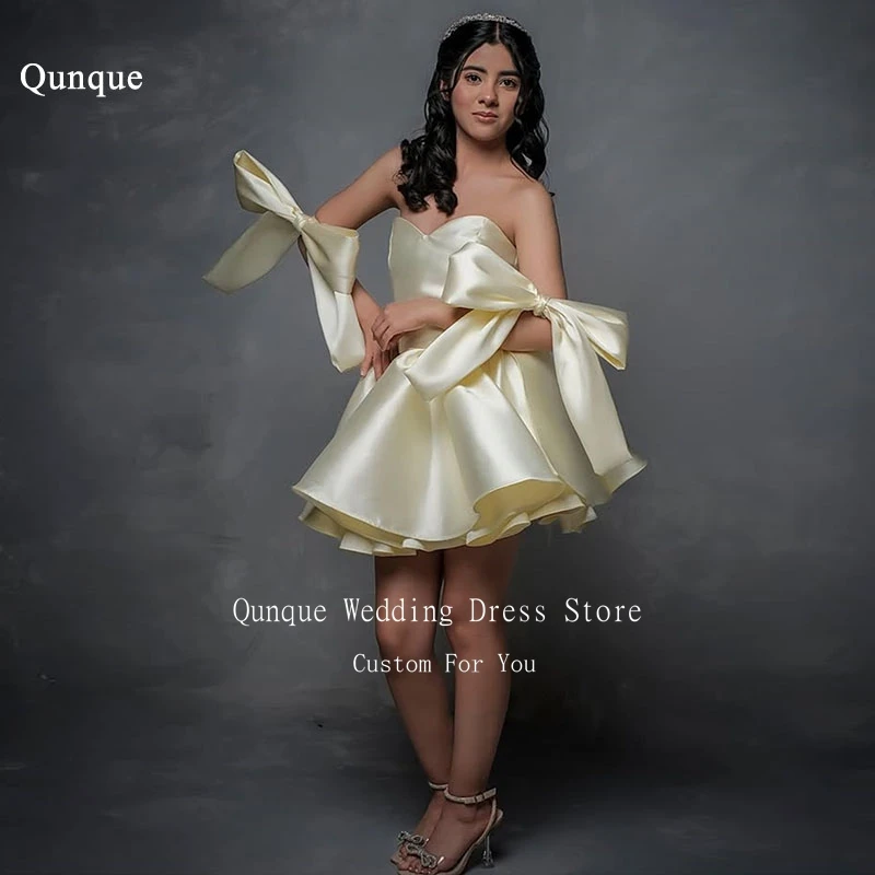 Qunque Yellow Satin Prom Dresses Birthday Photo Shoot Mini Corset Vestidos De Fiesta Graduation Outfit Women Dress Customized