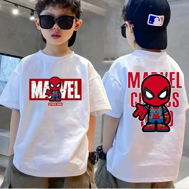 

2026 Summer Marvel Cartoon Printed T-shirt Handsome Children's Wear Pure Cotton Personalized Parent Child Wear