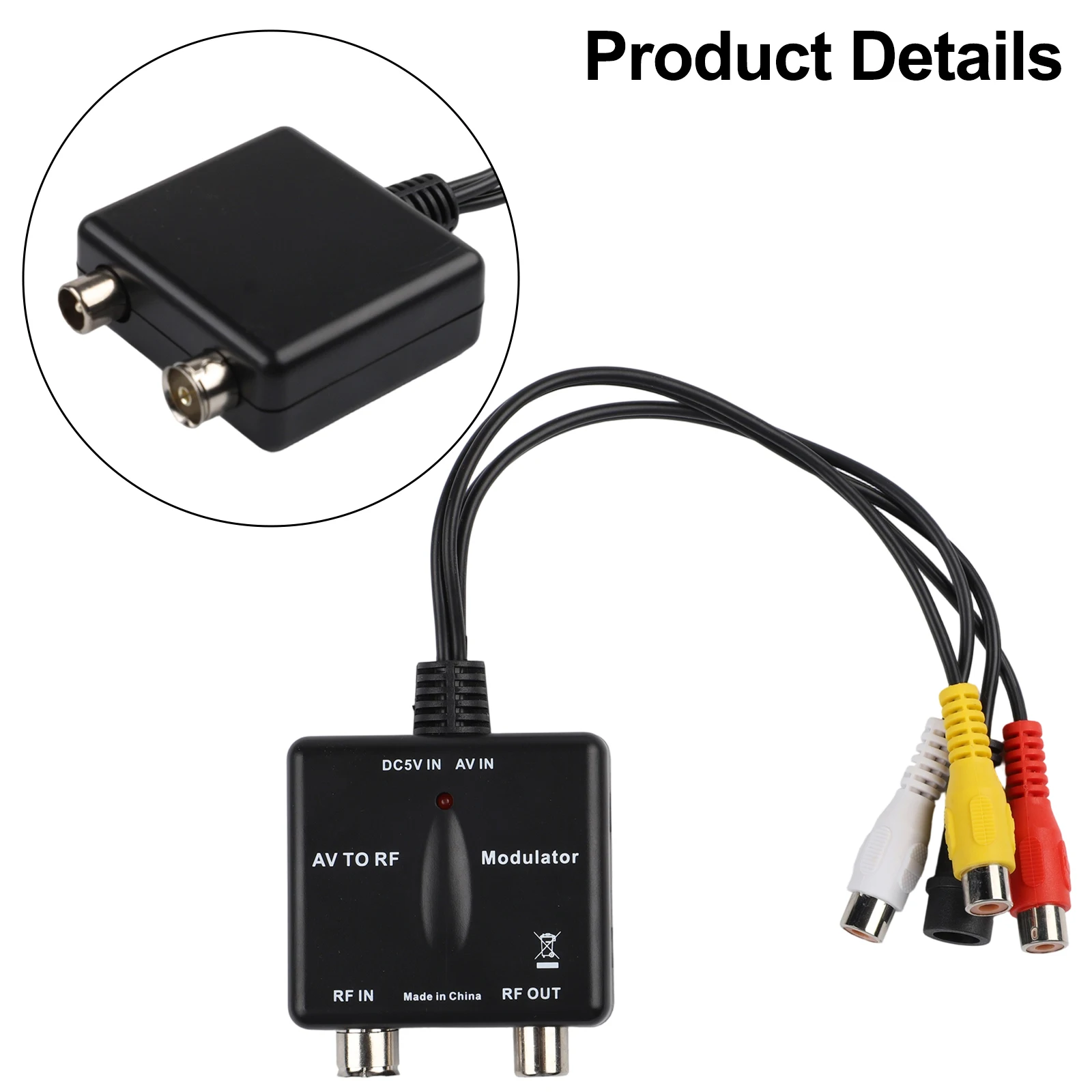 Compact Size RF Output Device VHF Frequency Converter 260 * 55 * 21mm AV To RF Modulator Audio Video Output HD Input Support