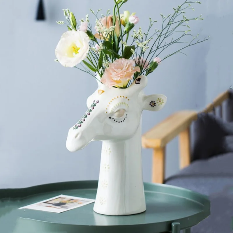 

Ceramic Vase Giraffe Simulated Animal Sculpture Flower Arrangement Accessories Crafts Home Decoration