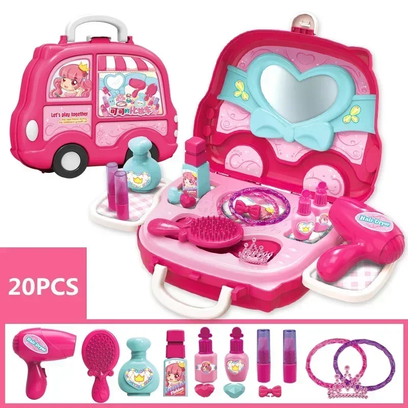 [Engraçado] brincar de casa de brinquedo 14 pçs/set simulação penteadeira carro brinquedo pente espelho secador de cabelo fingir jogar brinquedo crianças criança menina presente