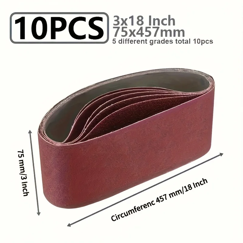 10pcs 457*75 Wood Metal Polishing Sand Belt, Different Grains 80-400, Each Grain 2pcs, Total 10pcs - Polishing Sand Belt