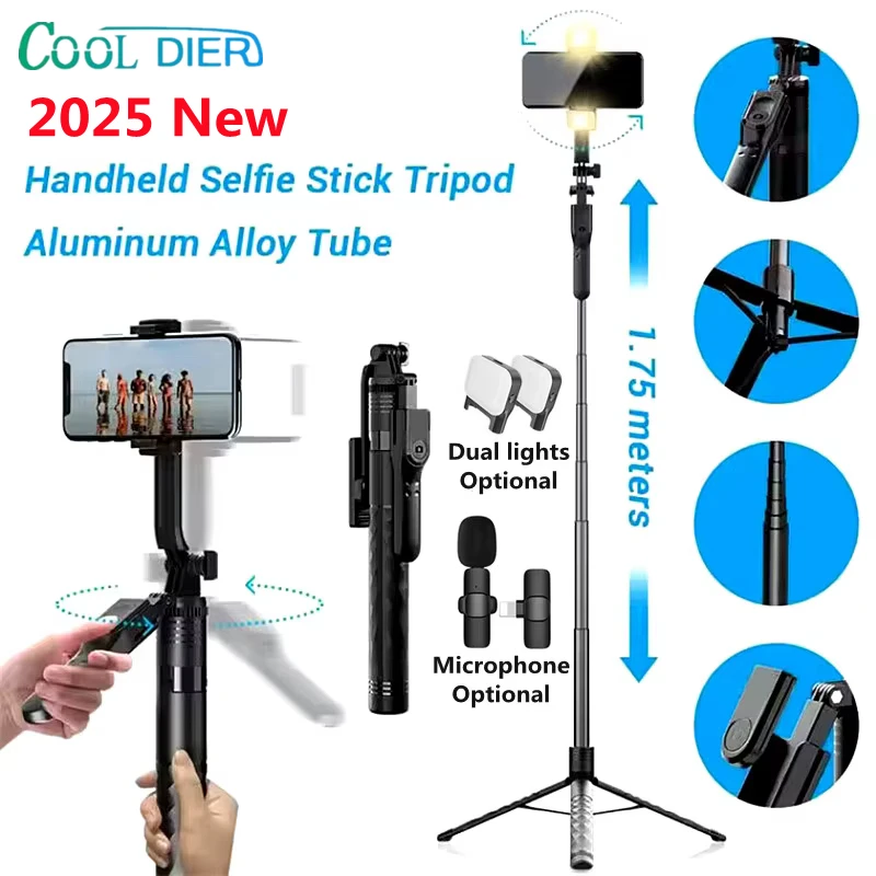 COOL DIER New 1.7M Wireless Selfie Stick Tripod Foldable Stand For Gopro Action Cameras Smartphones Balance Steady Shooting Live