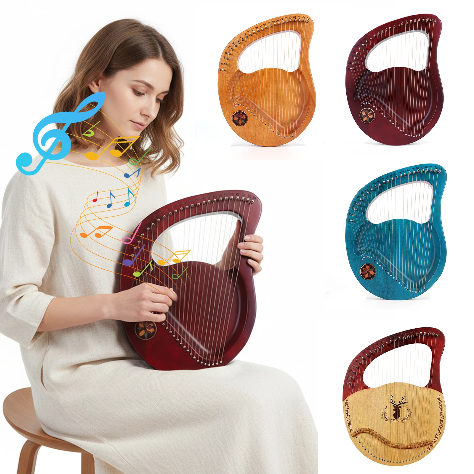 

Портативная арфа из массива красного дерева с настроечным ключом, деревянная лира-арфа с сумкой для переноски, подходит для начинающих и любителей музыки.
