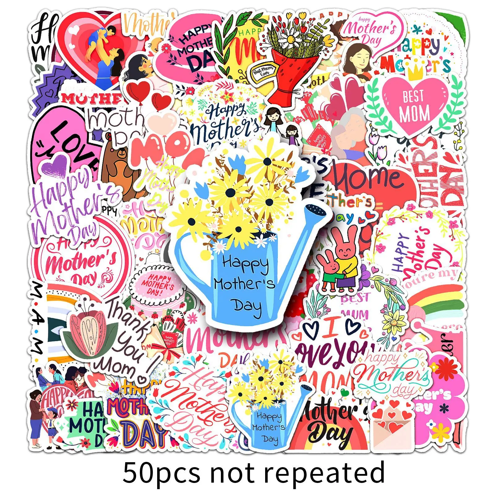 50 Stück Muttertags-Aufkleber Englische Muttertags-Festival-Dekorationen für Handbücher, Schreibwaren, Notizbücher, Wasserfeste Aufkleber Kinderspielzeug