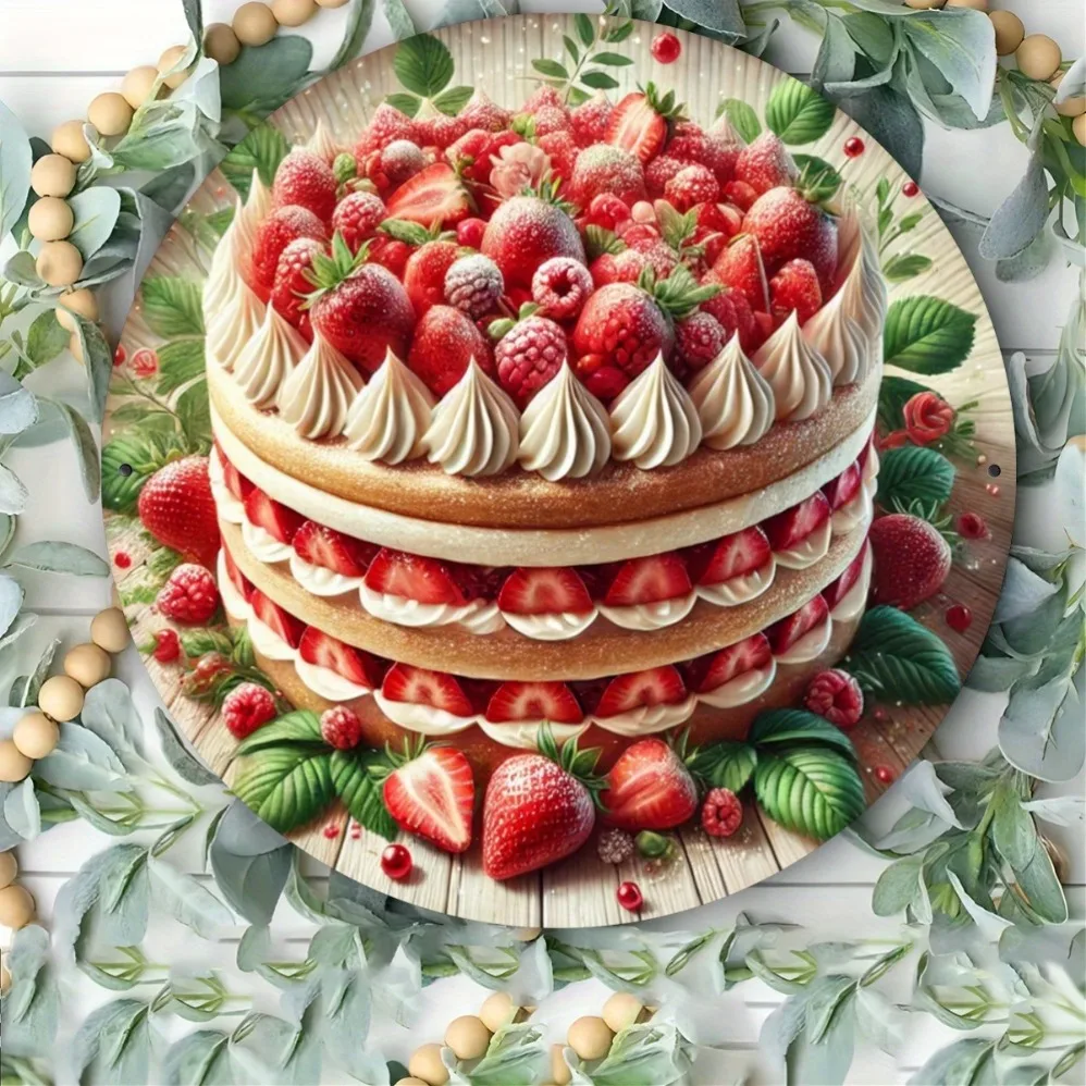 علامة حديد دائرية ثنائية الأبعاد مكونة من قطعة واحدة - تصميم كعكة لذيذ قديم | فن جدار معدني ممتع للمطبخ والمقهى والبار و #5