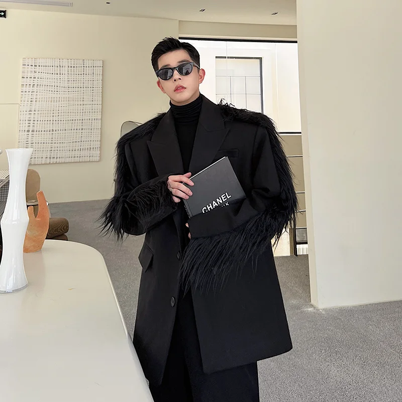 

Мужское демисезонное пальто из искусственного меха и кожи с подкладкой, модное, из твида, с элементами пэчворка, высококачественное, повседневное