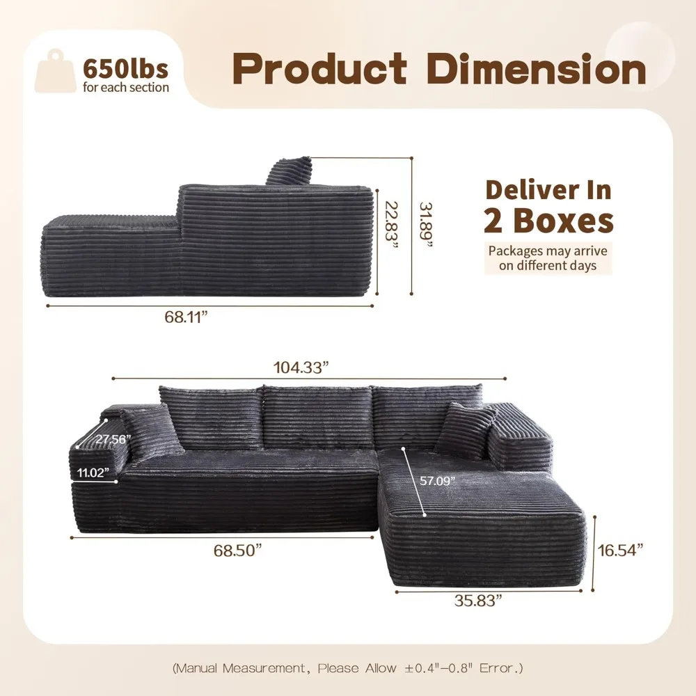 L-Shape Upholstered Sectional Sofa,Modern Minimalist Couches for Living Room,Free Combination Deep Seat Corner Couch ,Grey