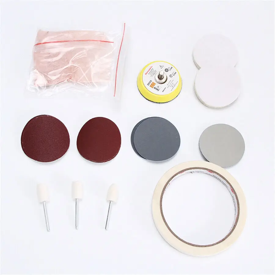 20pcs/set Car Windshield Glass Scratch Remover Cerium Oxide Powder Rayon Felt Polish Pad+Wool Felt Polish Wheel Glass Polish Kit