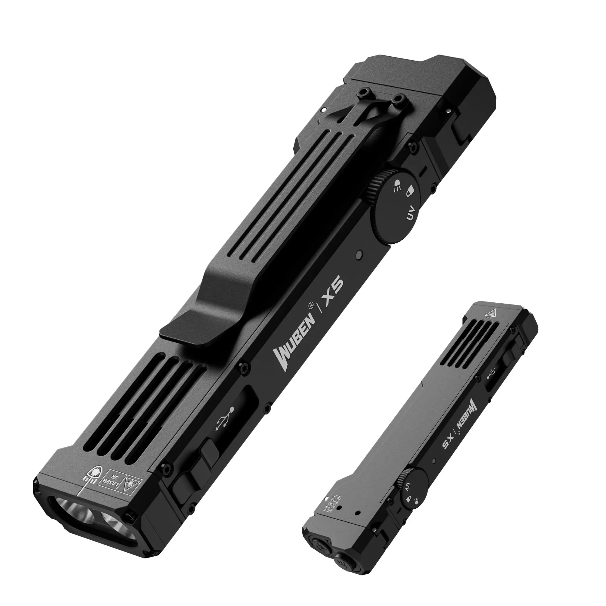 Wuben X5 Flashlight Rechargeable, 1300 Lumens Bright Flashlight 6 Modes White LED, UV Blacklight & Green Light, EDC Flat Tactical Flashlight with Clip, IP65 for Camping, Outdoor &Emergence