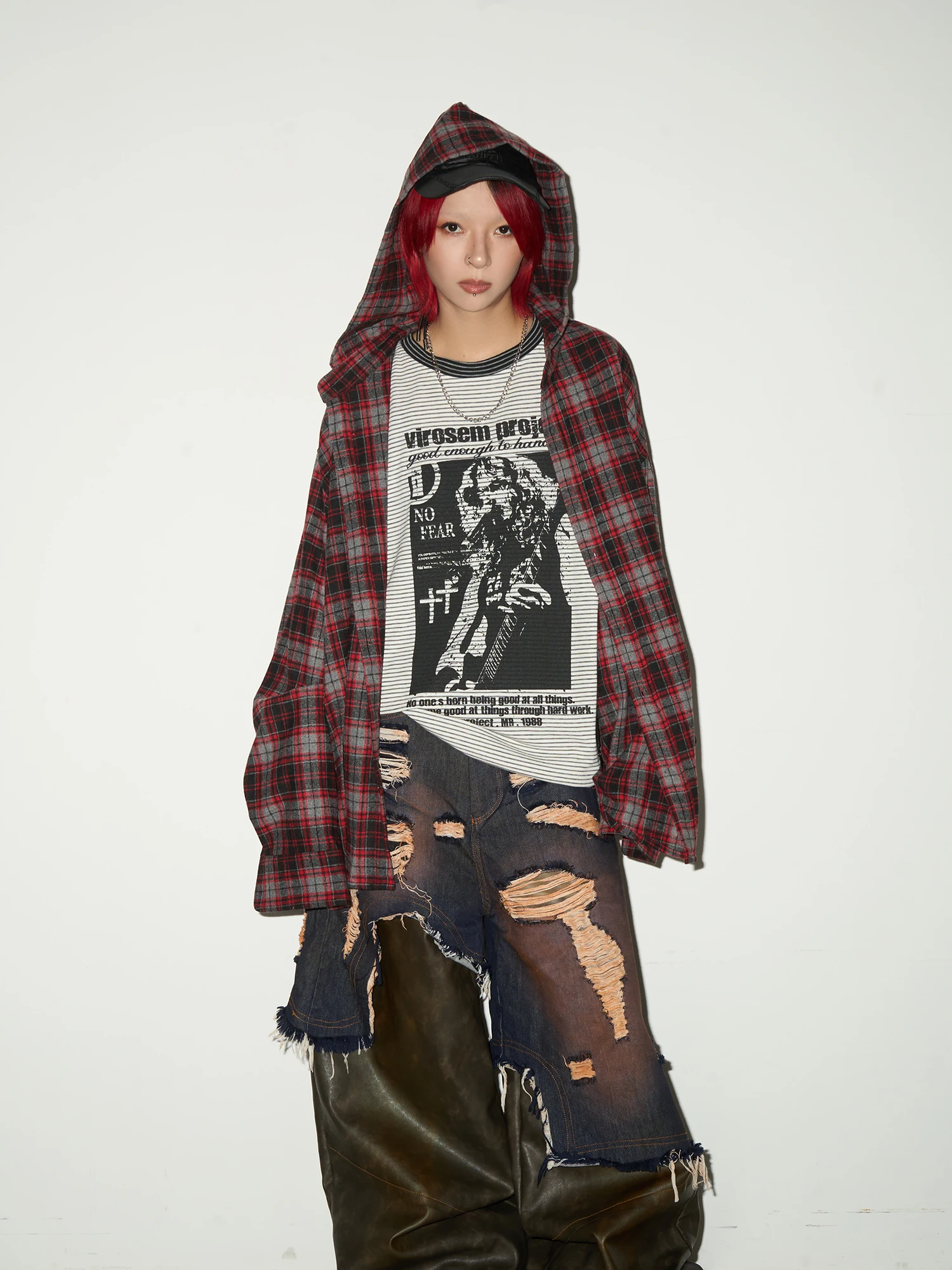 

Unisex Loose Fit Long Sleeve Shirt Jacket Casual Versatile Spring Autumn Plaid Color Block Hooded Top Men's Women's Fashion