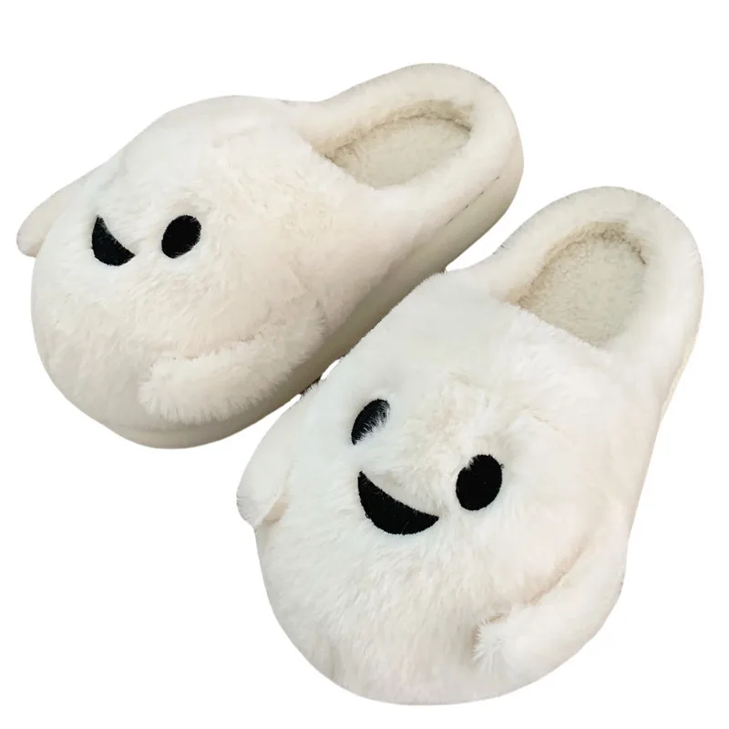 Autumn and Winter Women Cartoon Ghost Cotton Slippers Silent Non-slip Halloween Plush Couple Slippers Warm Thick Bottom
