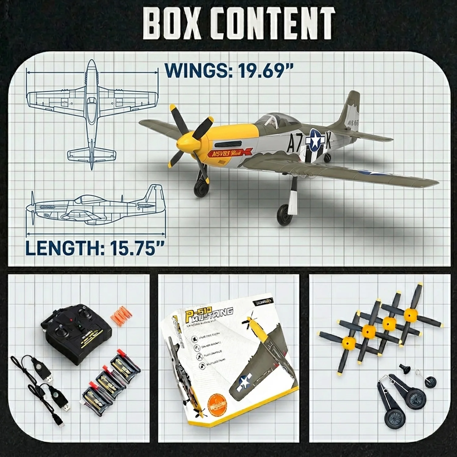 Volantex 500mm RC Plane,Brushless P-51 Mustang RTF RC plane,One-Key Aerobatic, Stable and Safe,Suitable for Outdoors and gifts
