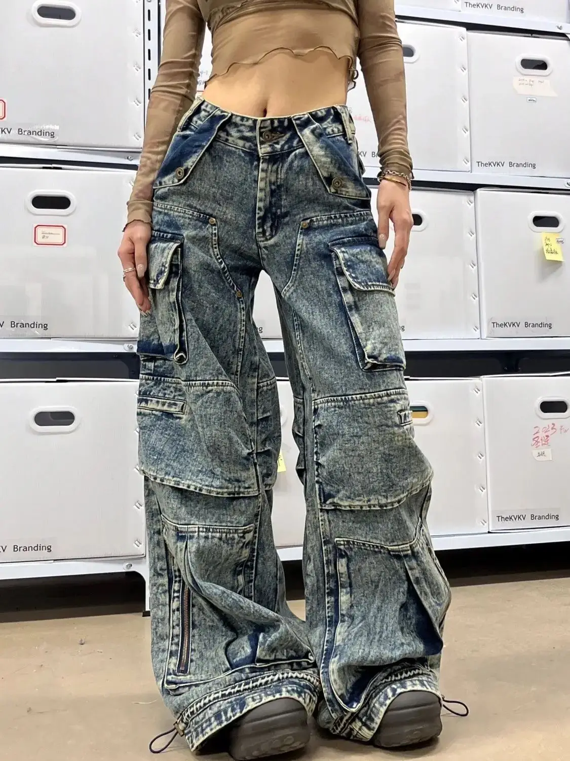 

Винтажные брюки-карго High Street больших размеров, женские джинсовые джинсы, осенний сезон, женские премиальные модные джинсы