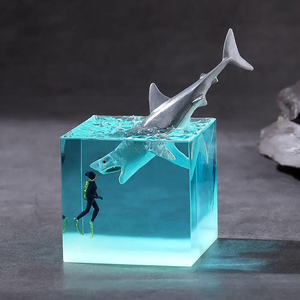 Ocean Resin Whale Humpback Whale Cube Ornament Desk Lamp Night Light Mini Night Light Birthday Gift Ornament Desk Lamp