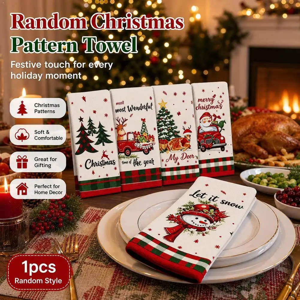 1 packs of soft and comfortable Christmas towels, cartoon Christmas patterns with good water absorption, Christmas decorations,