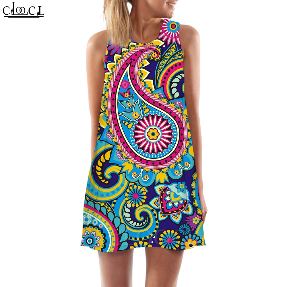 CLOOCL Women Tank Dress Beach Party Wear Harajuku Moroccan Art Pattern 3D Printed Dress Vestidos De Fiesta Colorful Vest Dresses