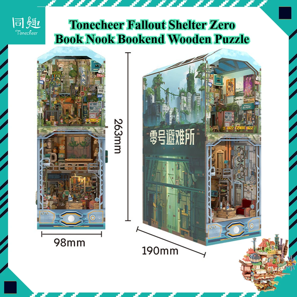 

New Tonecheer Shelter Zero Book Nook Bookend Wooden Puzzle LED Building Blocks Diorama Model Kit 3D Wooden carvings Gift Toys