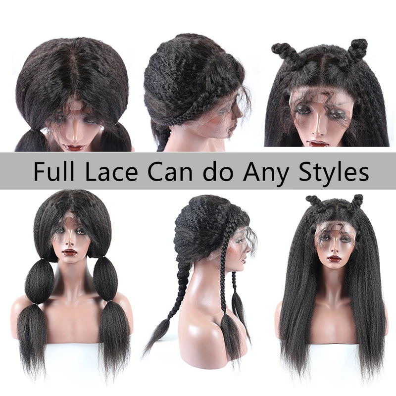 Kinky Straight Remy Hair Full Lace Human Hair Wigs Yaki 360 Lace Frontal Wig HD Transparent Full Lace Wig Lace Front 250Density