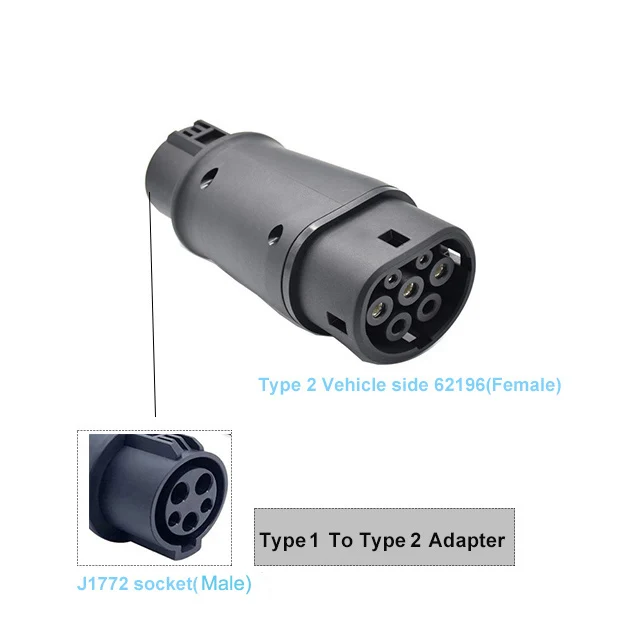 Adaptor 32A Electric Vehicle Car EV Charger Connector SAE J1772 Socket Type 1 To Type 2 EV Adapter For Car Charging