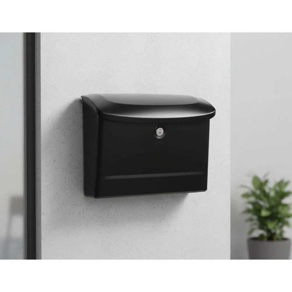 

Wall Mounted Locking Mailbox, Galvanized Steel Outdoor Mail Box with Key, Black Medium Drop Box for Home Security