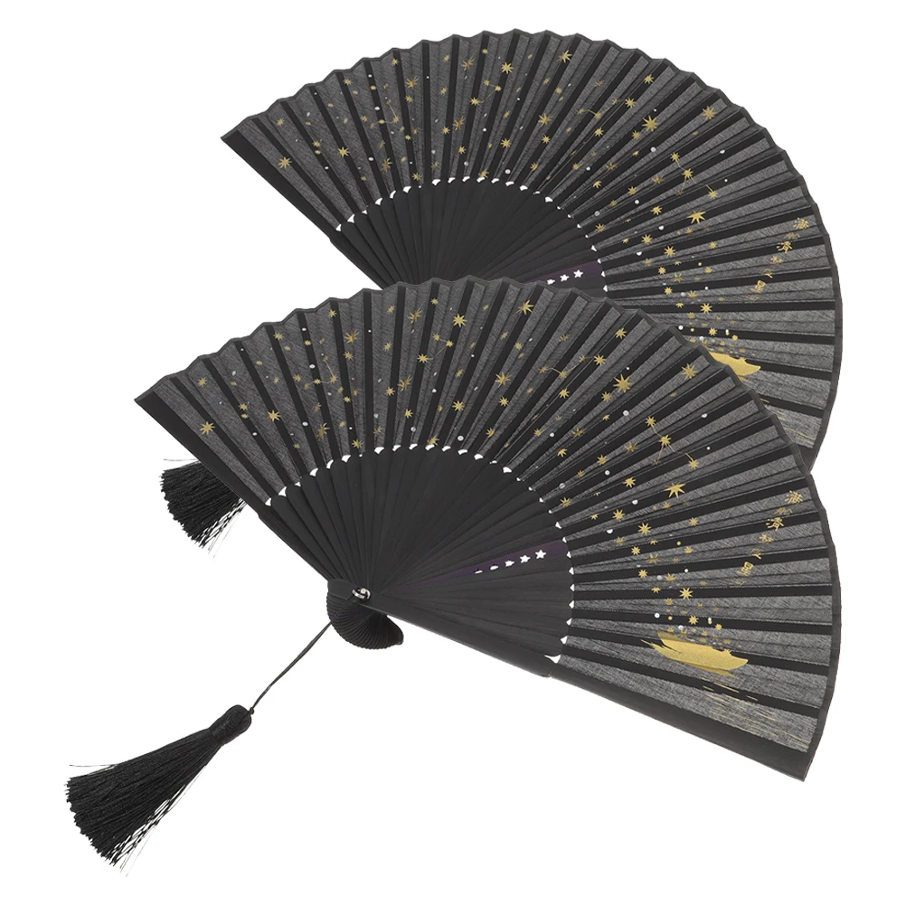 

2 Pcs Ancient Style Bamboo Fan Chinese Fans Folding Handheld Silk Travel Collapsible Decorative Portable Elegant Design