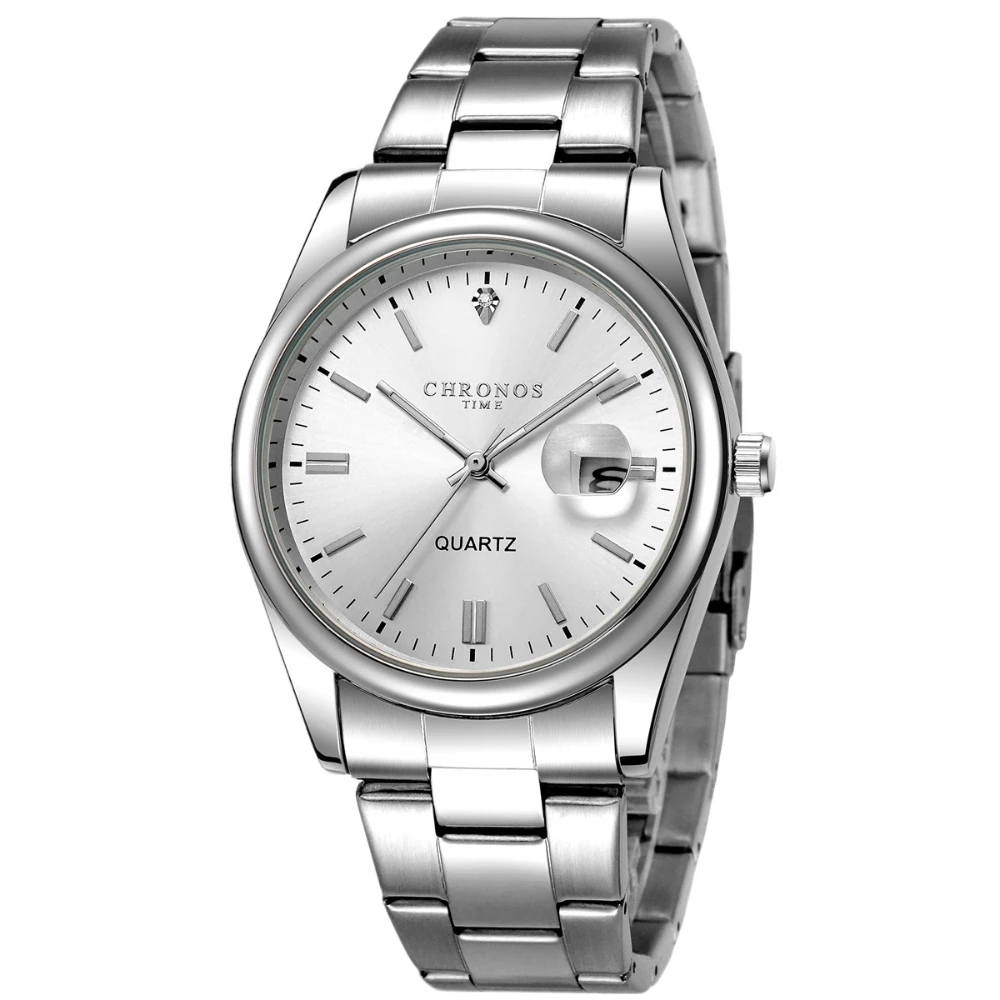 Marca CHRONOS, reloj de pulsera de lujo para hombre, resistente al agua, fecha luminosa, relojes de vestir para hombre, reloj de cuarzo de acero inoxidable para hombre, reloj masculino