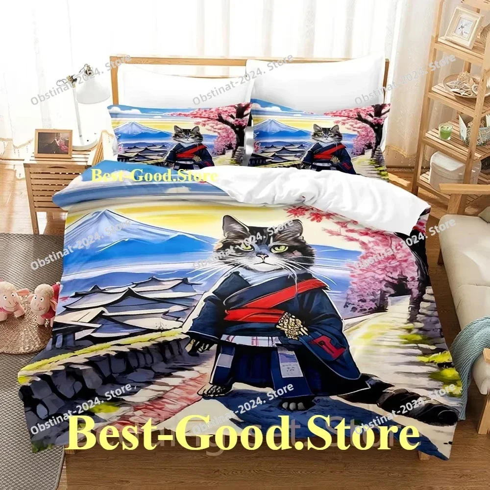 

2024 COOL Samurai Cat Bedding Set Single Twin Printed Bed Set With Pillowcase Bed Duvet Cover Soft Single Double Queen King Size